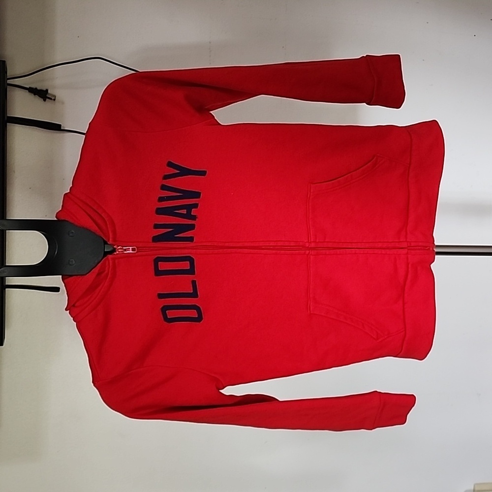 Boy's Old Navy Zip up Sweatshirt/Hoodie, Red w/Dk Blue Lettering, Size L(10-12)